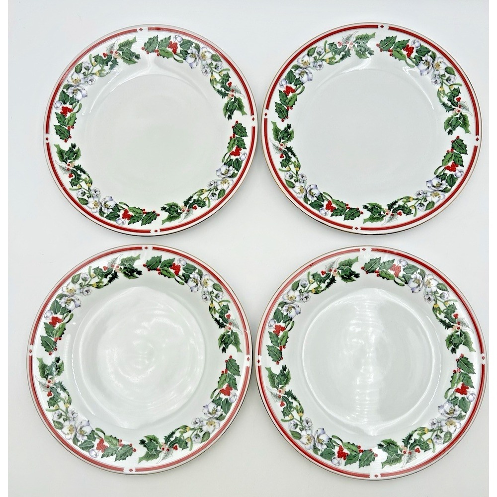 Lynns Fine China St. Maria Christmas Holly Dinner Plates 10.5" Set Of 4 EUC